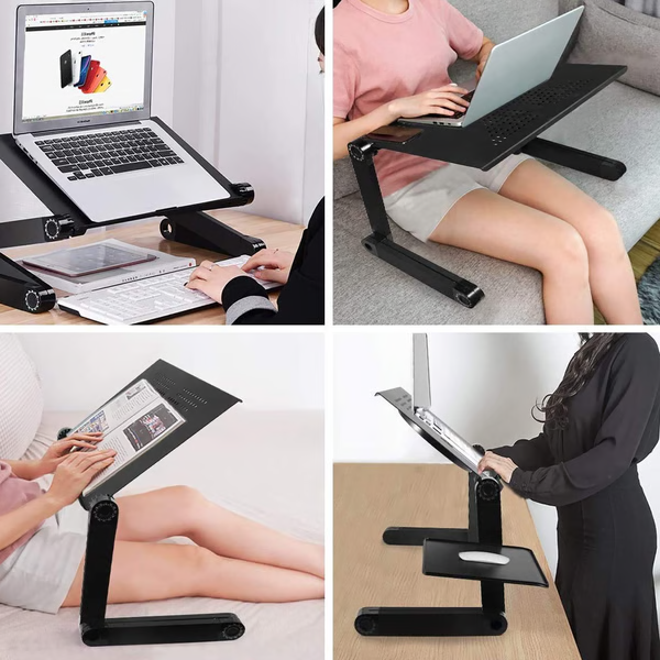 Verstelbare aluminium laptopstandaard met geventileerde legplank