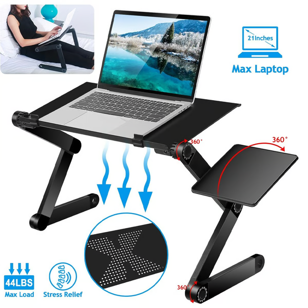 Verstelbare aluminium laptopstandaard met geventileerde legplank