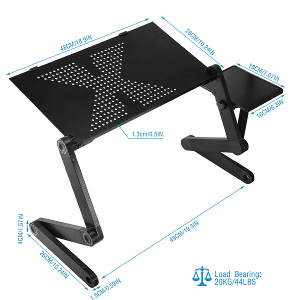 Verstelbare aluminium laptopstandaard met geventileerde legplank