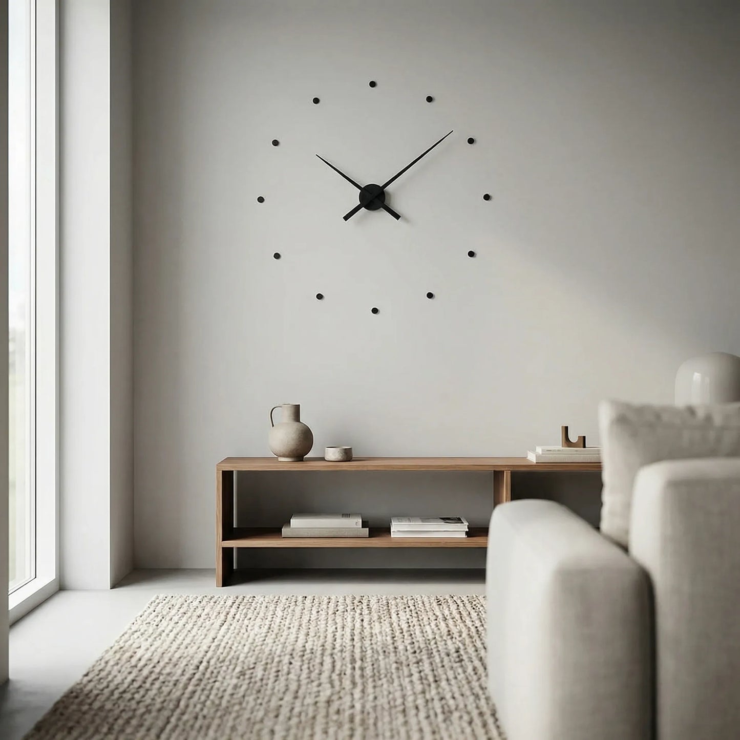 Minimalistische wandklok zonder rand – stil quartz uurwerk voor moderne ruimtes
