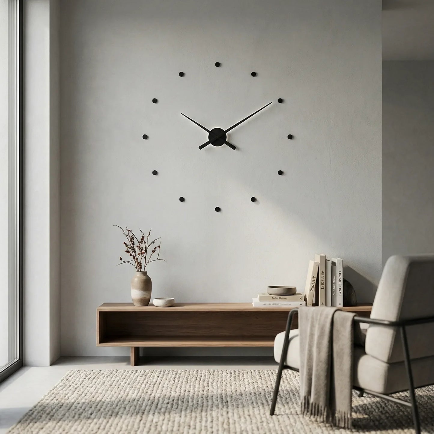 Minimalistische wandklok zonder rand – stil quartz uurwerk voor moderne ruimtes