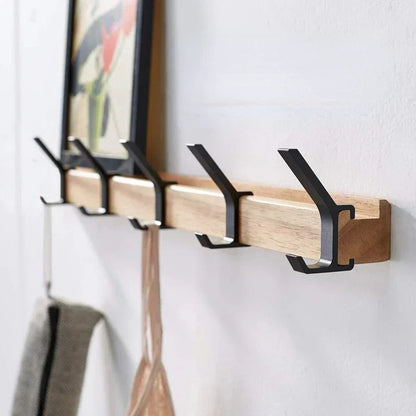 Wandkapstok met beweegbare dubbele haken – hout & aluminium