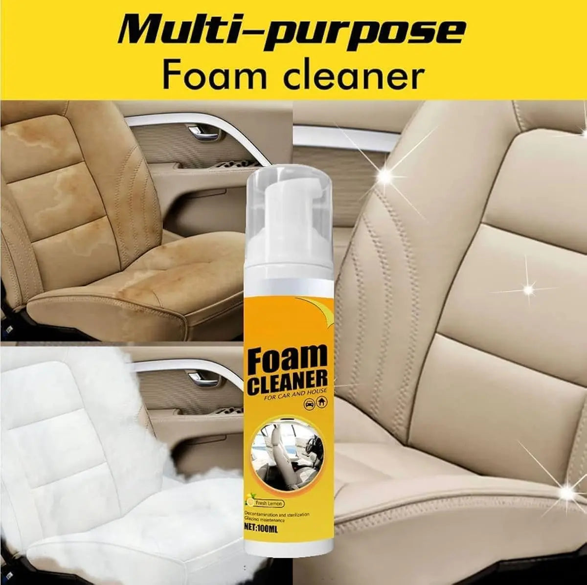 FoamClean™ – Huishouden, auto & leder grondig schoon zonder agressieve chemicaliën [1 + 1 Gratis]