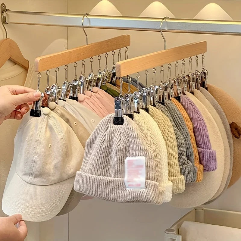 Houten kledinghaak met 12 clips – ruimtebesparend voor sokken