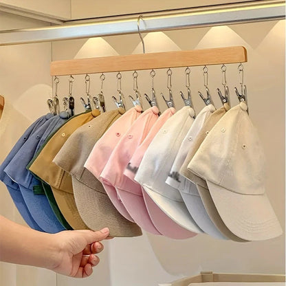 Houten kledinghaak met 12 clips – ruimtebesparend voor sokken