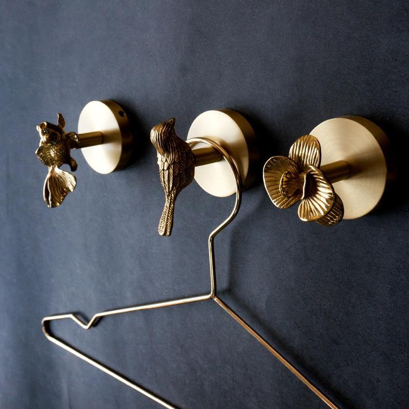 Messing dierenkop wandhaak – decoratieve kledinghaak met gouden afwerking