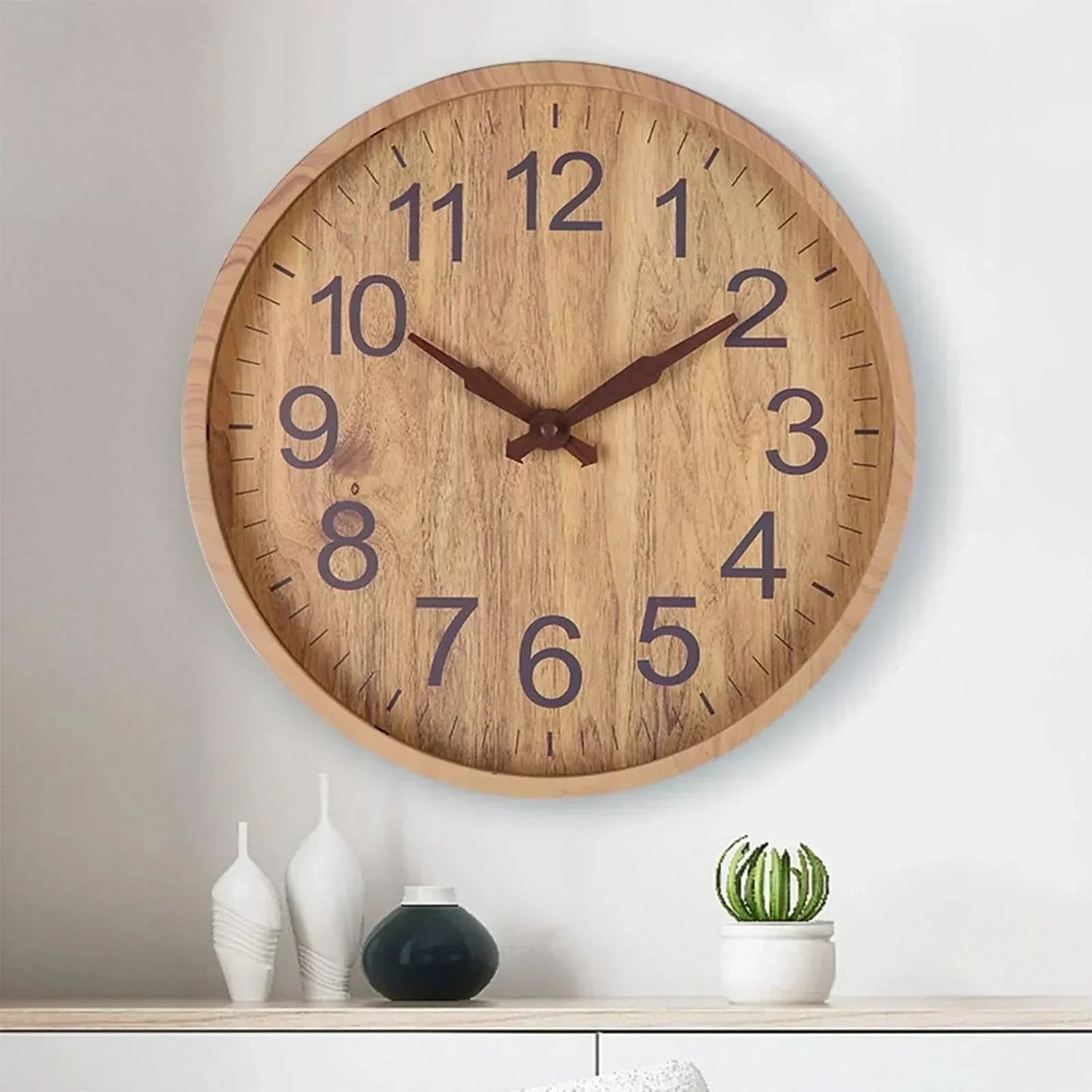 Houten wandklok met stil uurwerk – minimalistisch natuurdesign