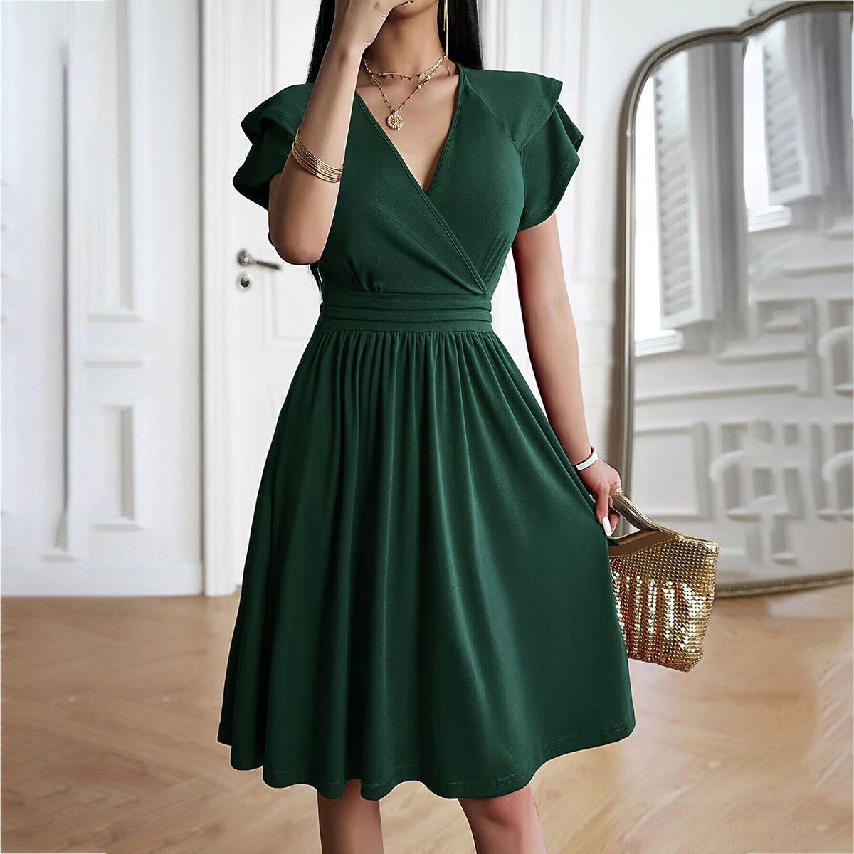 Hendrika™ – Dames midi-jurk met V-hals voor elegante gelegenheden [50% Korting]