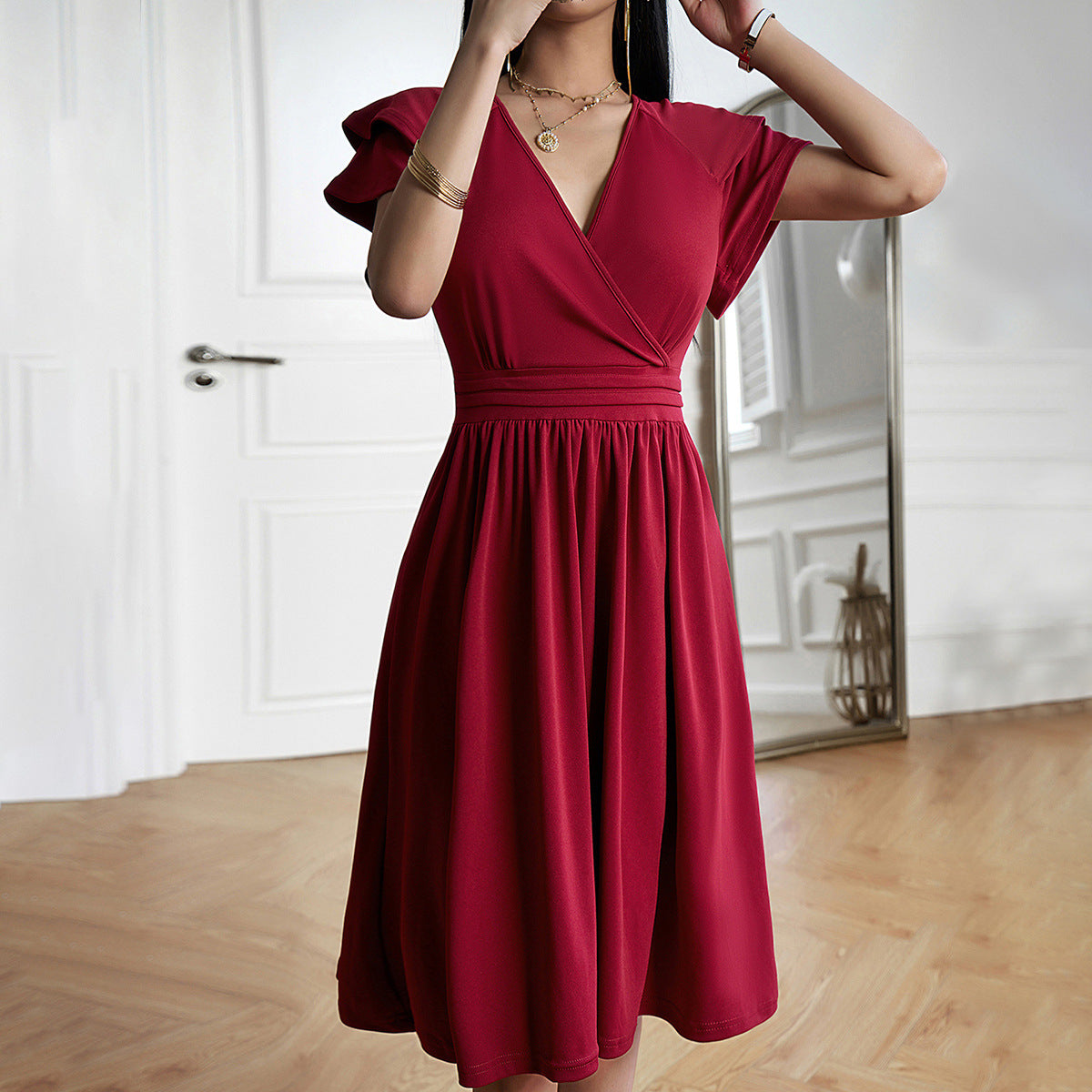 Hendrika™ – Dames midi-jurk met V-hals voor elegante gelegenheden [50% Korting]