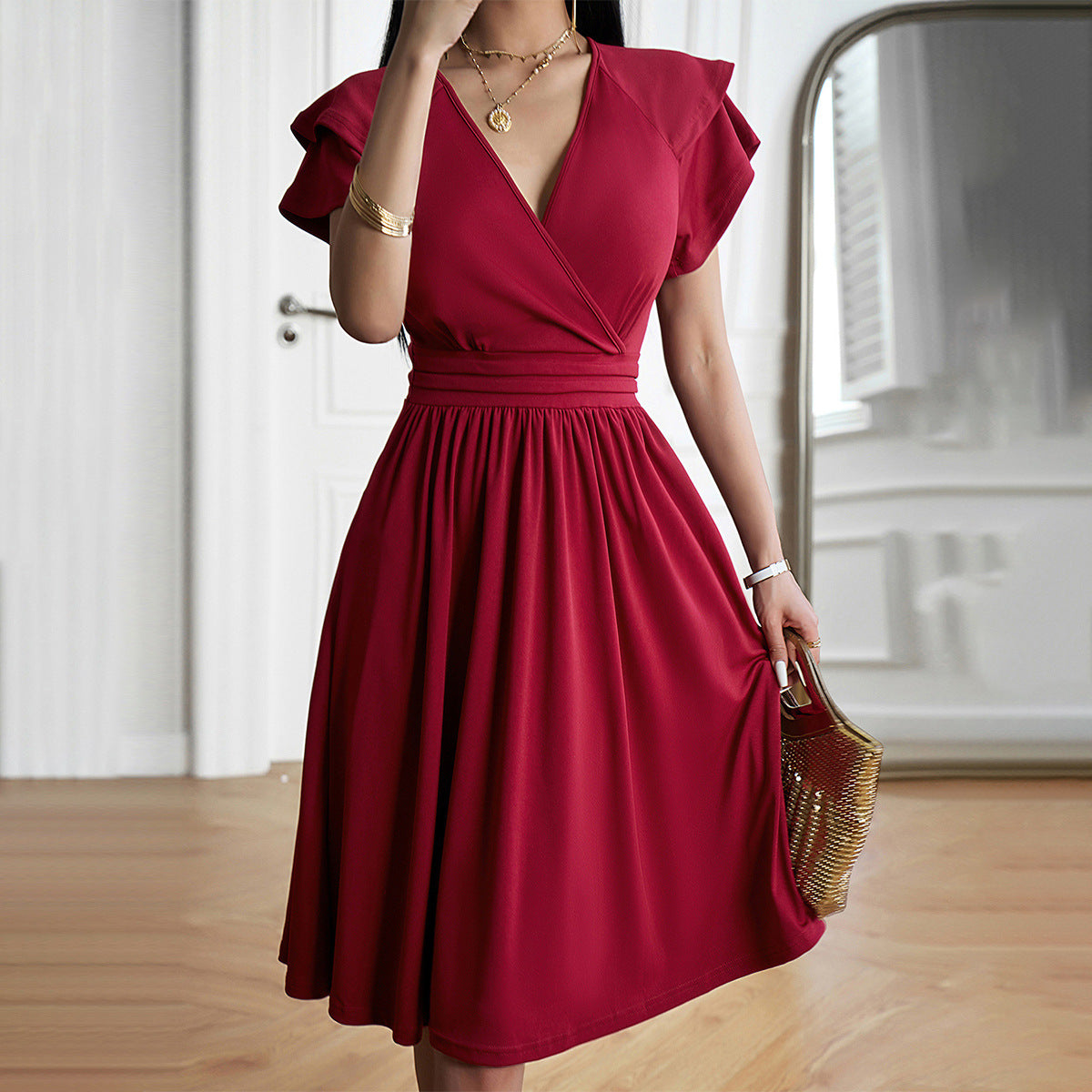Hendrika™ – Dames midi-jurk met V-hals voor elegante gelegenheden [50% Korting]
