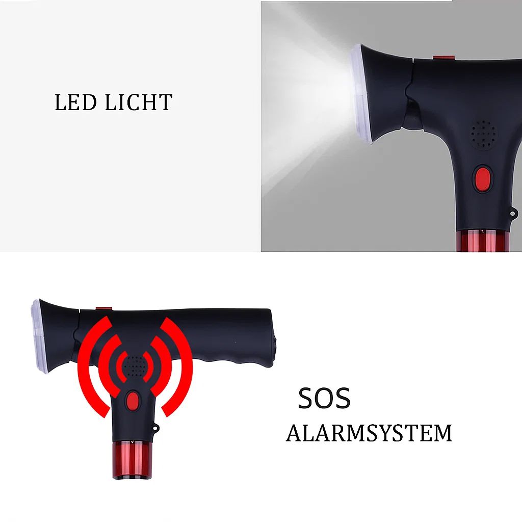 MobileGrip™ – Opvouwbare Wandelstok met LED-licht en Noodalarm