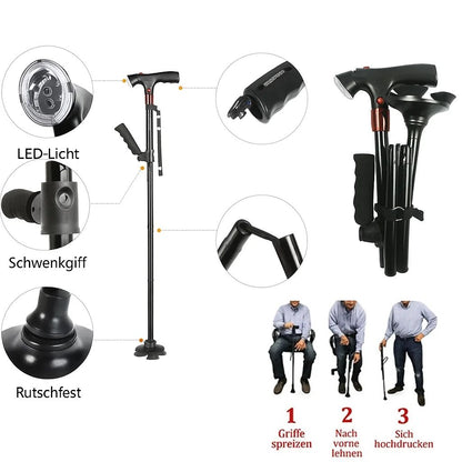 MobileGrip™ – Opvouwbare Wandelstok met LED-licht en Noodalarm