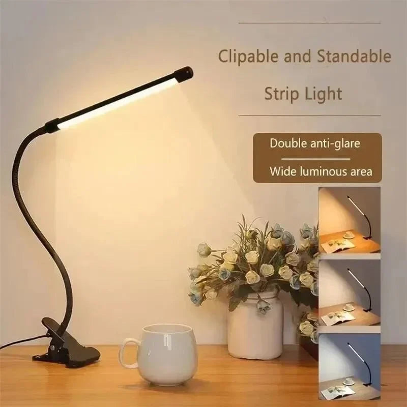 Klemlamp met flexibele hals – dimbaar, 3 lichtkleuren, USB