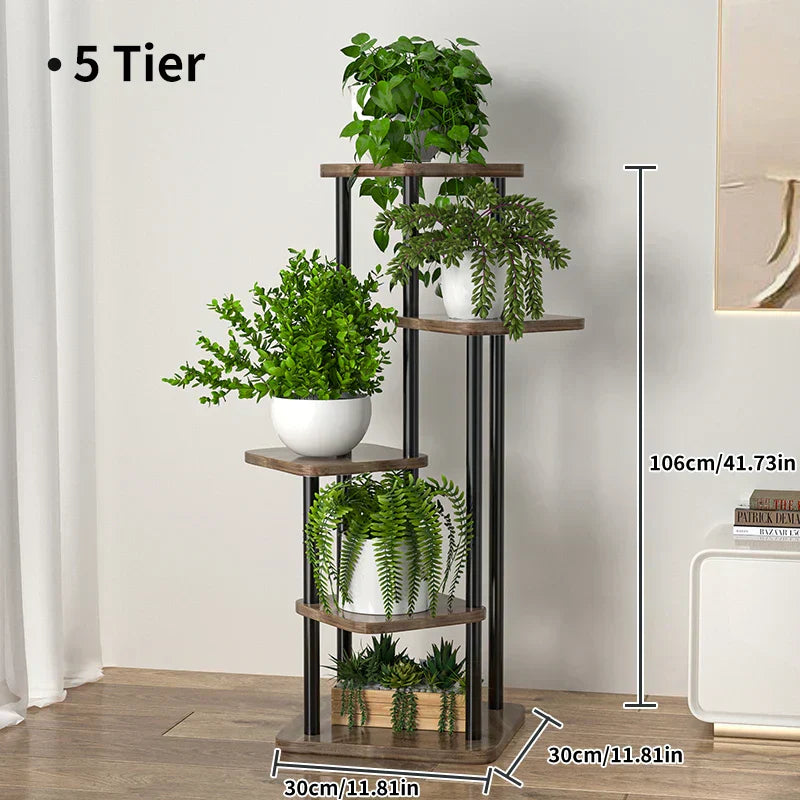 WoodFrame™ – Plantenrek 5 Niveaus van Metaal en Hout Ruimtebesparend Modern Ontwerp [50% Korting]