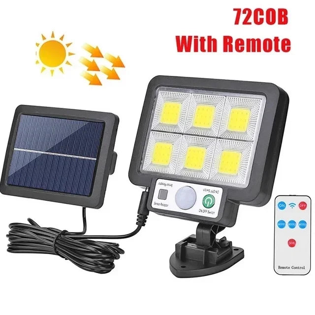 Zonne-energie buitenlamp met bewegingssensor – 72 COB LED's & afstandsbediening