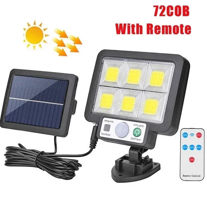 Zonne-energie buitenlamp met bewegingssensor – 72 COB LED's & afstandsbediening