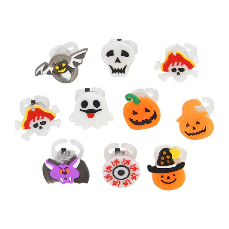 LED Halloween Ringen – 20 Stuks Lichtgevende Ringen met Griezelige Designs