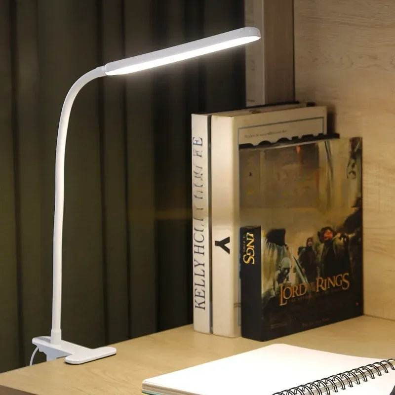Klemlamp met flexibele hals – dimbaar, 3 lichtkleuren, USB