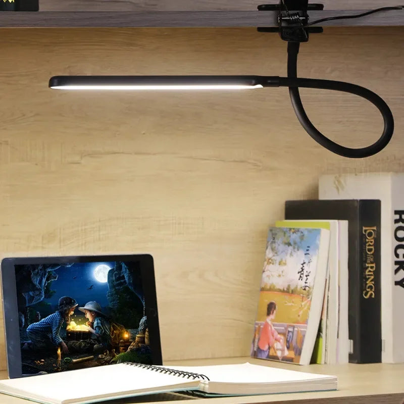 Klemlamp met flexibele hals – dimbaar, 3 lichtkleuren, USB