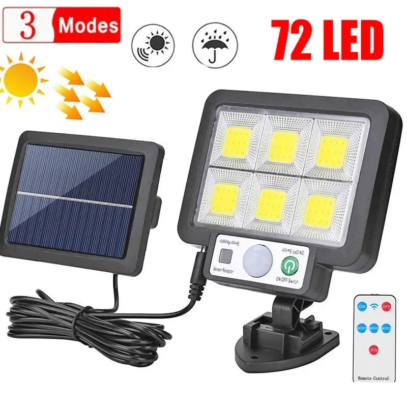 Zonne-energie buitenlamp met bewegingssensor – 72 COB LED's & afstandsbediening