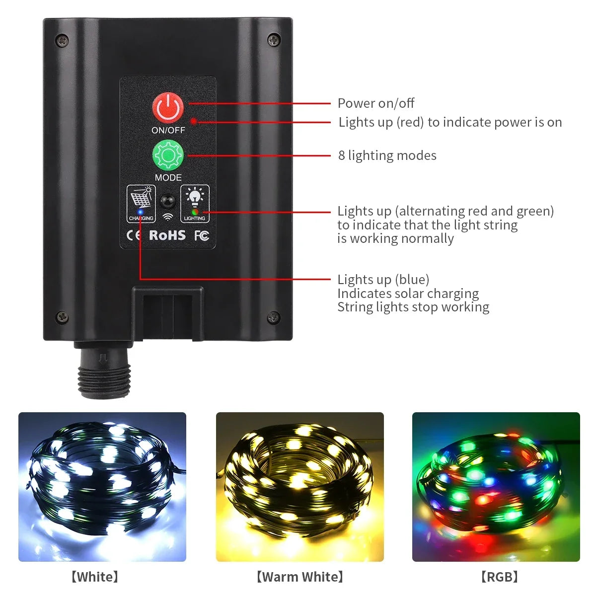 Zonne-energie Lichtsnoer 100M – 800 LEDs met Afstandsbediening & 8 Modi