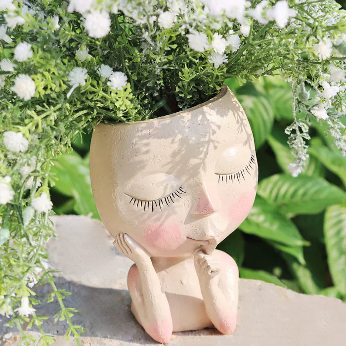 Kunstzinnige Plantenvaas met Vrouwengezicht – Decoratieve Bloempot