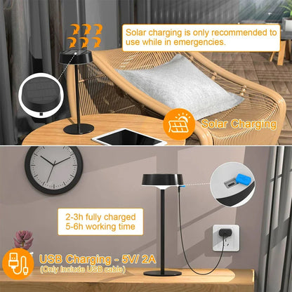 Draadloze LED Tafellamp Solar – dimbaar, 3 lichtkleuren, IP65