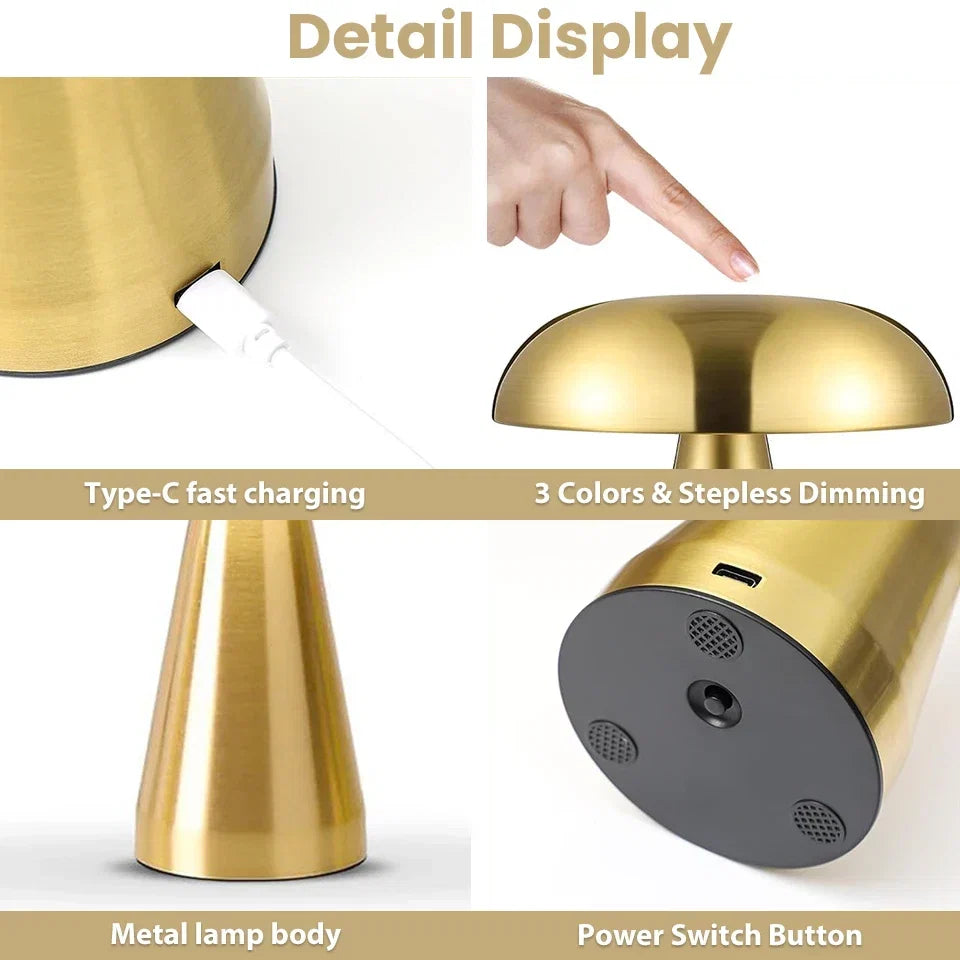 Paddenstoel Tafellamp Retro LED dimbaar draadloos oplaadbaar