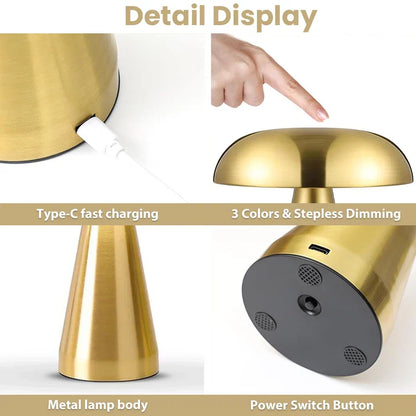 Paddenstoel Tafellamp Retro LED dimbaar draadloos oplaadbaar
