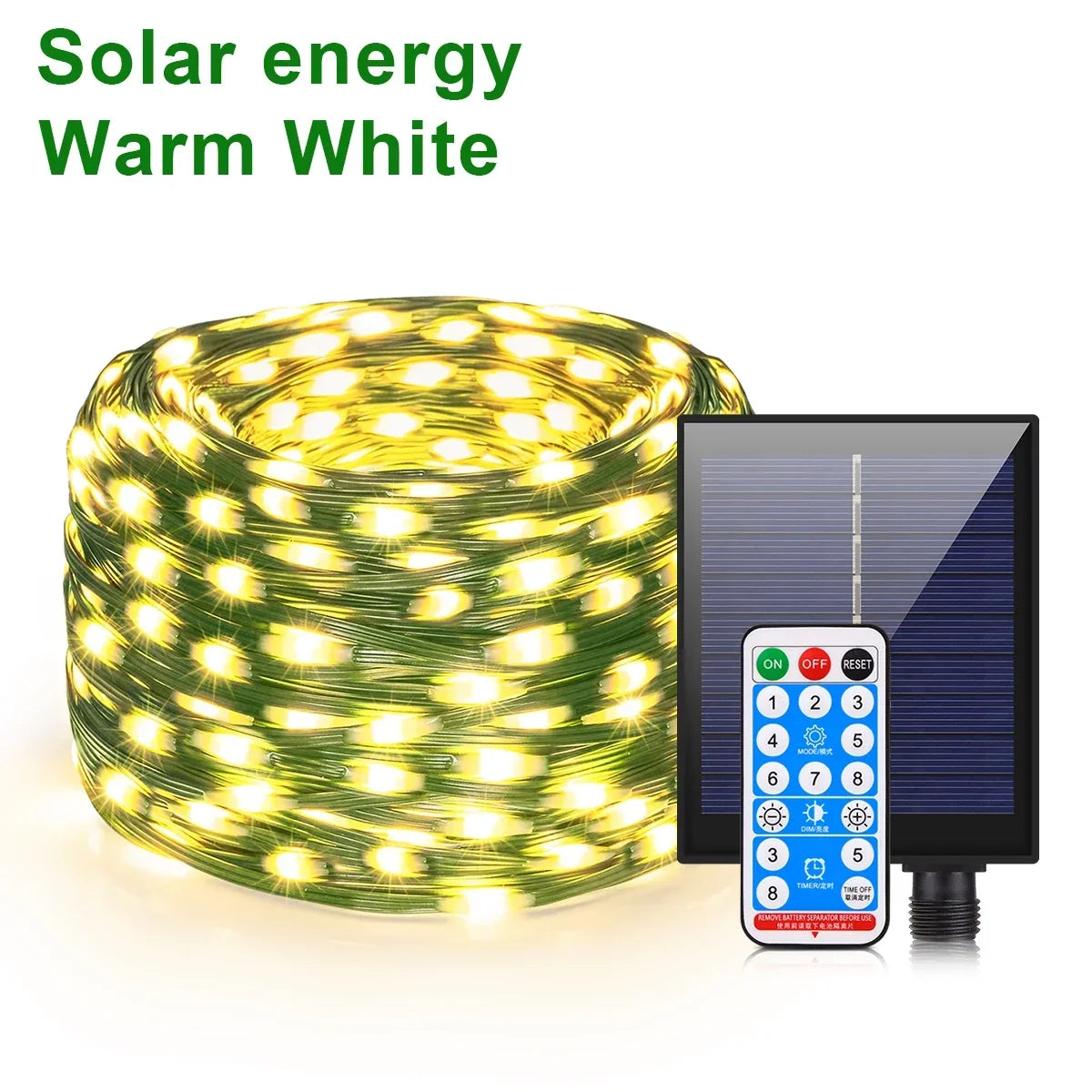 Zonne-energie Lichtsnoer 100M – 800 LEDs met Afstandsbediening & 8 Modi