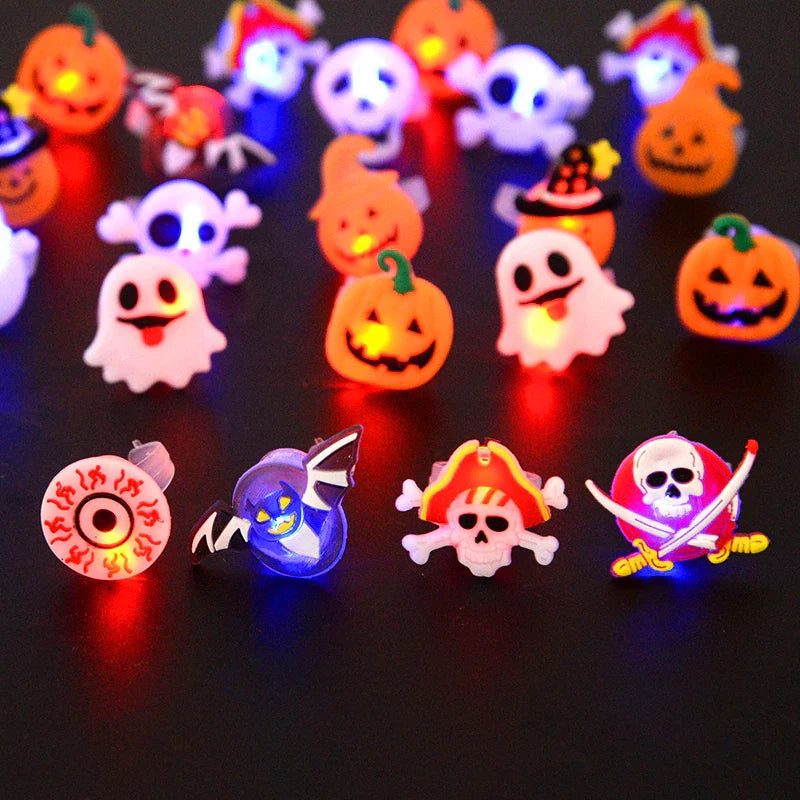 LED Halloween Ringen – 20 Stuks Lichtgevende Ringen met Griezelige Designs