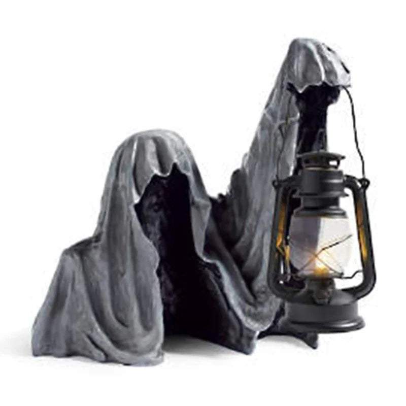 Halloween Magere Hein figuur met lantaarn van hars – Weerbestendige tuindecoratie