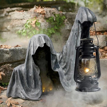 Halloween Magere Hein figuur met lantaarn van hars – Weerbestendige tuindecoratie