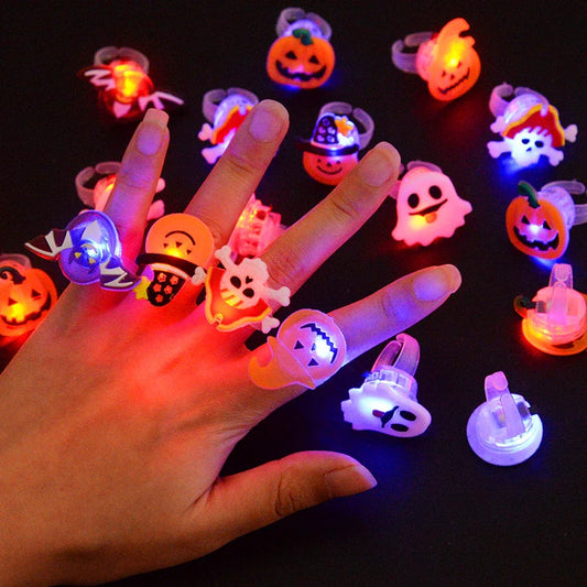 LED Halloween Ringen – 20 Stuks Lichtgevende Ringen met Griezelige Designs