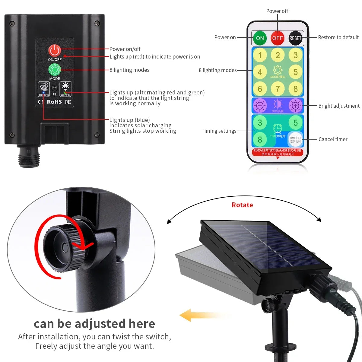 Zonne-energie Lichtsnoer 100M – 800 LEDs met Afstandsbediening & 8 Modi