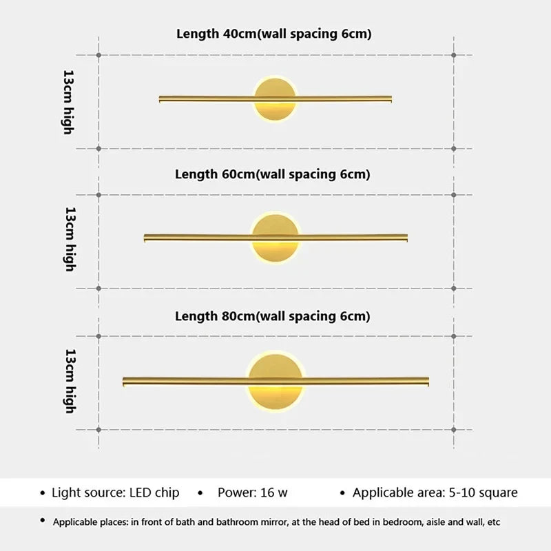 LED Wandlamp Zwart Goud – Spiegellamp 40/60/80 cm