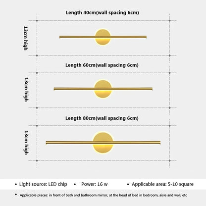 LED Wandlamp Zwart Goud – Spiegellamp 40/60/80 cm