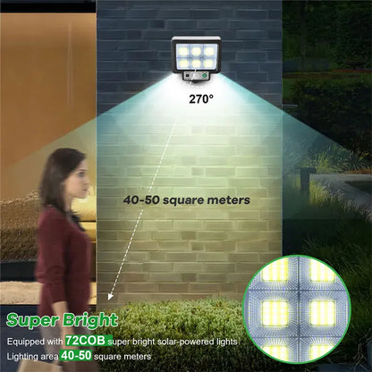 Zonne-energie buitenlamp met bewegingssensor – 72 COB LED's & afstandsbediening