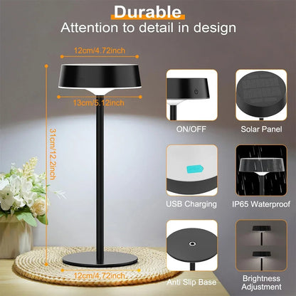 Draadloze LED Tafellamp Solar – dimbaar, 3 lichtkleuren, IP65