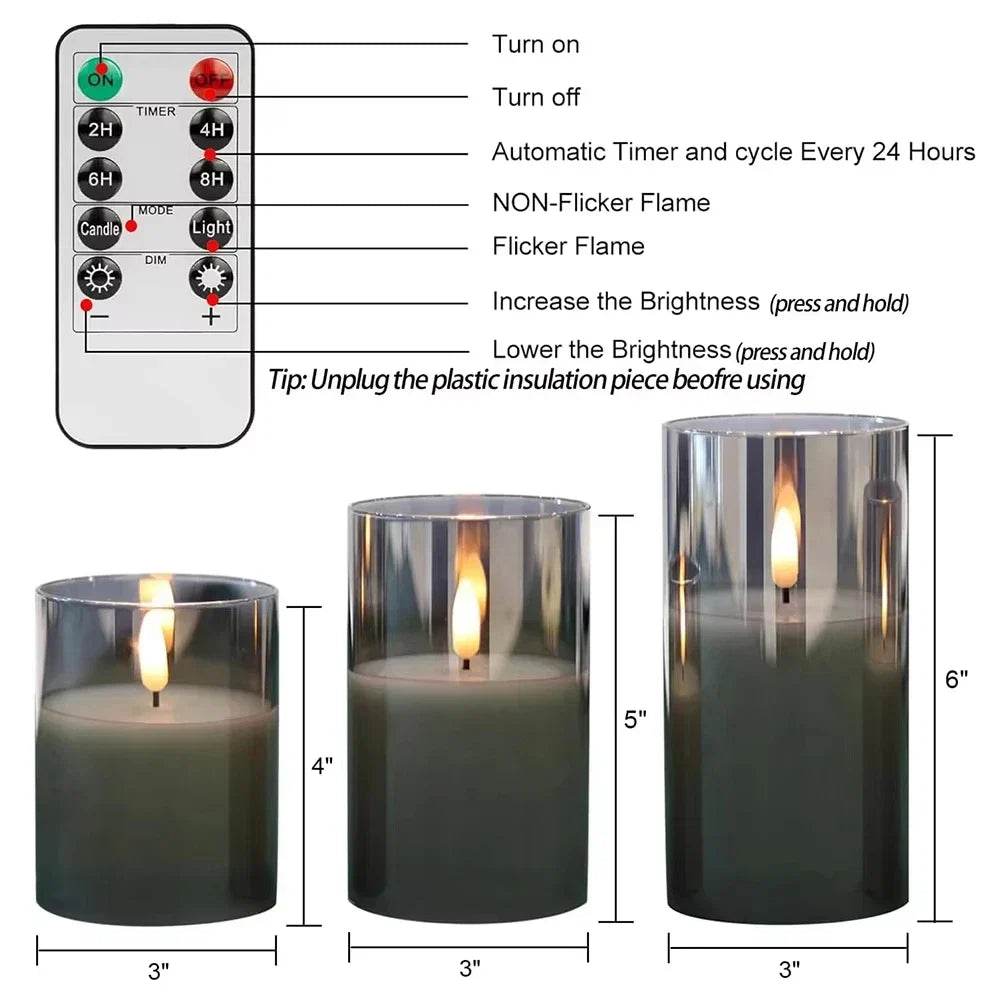 LED Kaarsenset met Glazen Cilinder – Flikkerend met Afstandsbediening