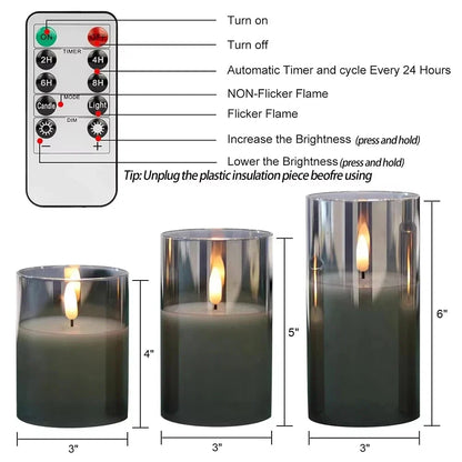 LED Kaarsenset met Glazen Cilinder – Flikkerend met Afstandsbediening