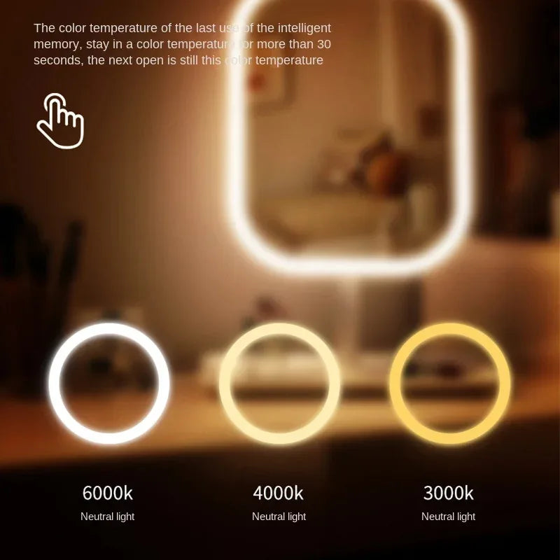 LED make-upspiegel met 3 lichtkleuren en touch-bediening