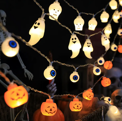 Halloween LED Lichtslinger – Pompoen, Schedel & Oogbal – 1,5m met 10 LED's
