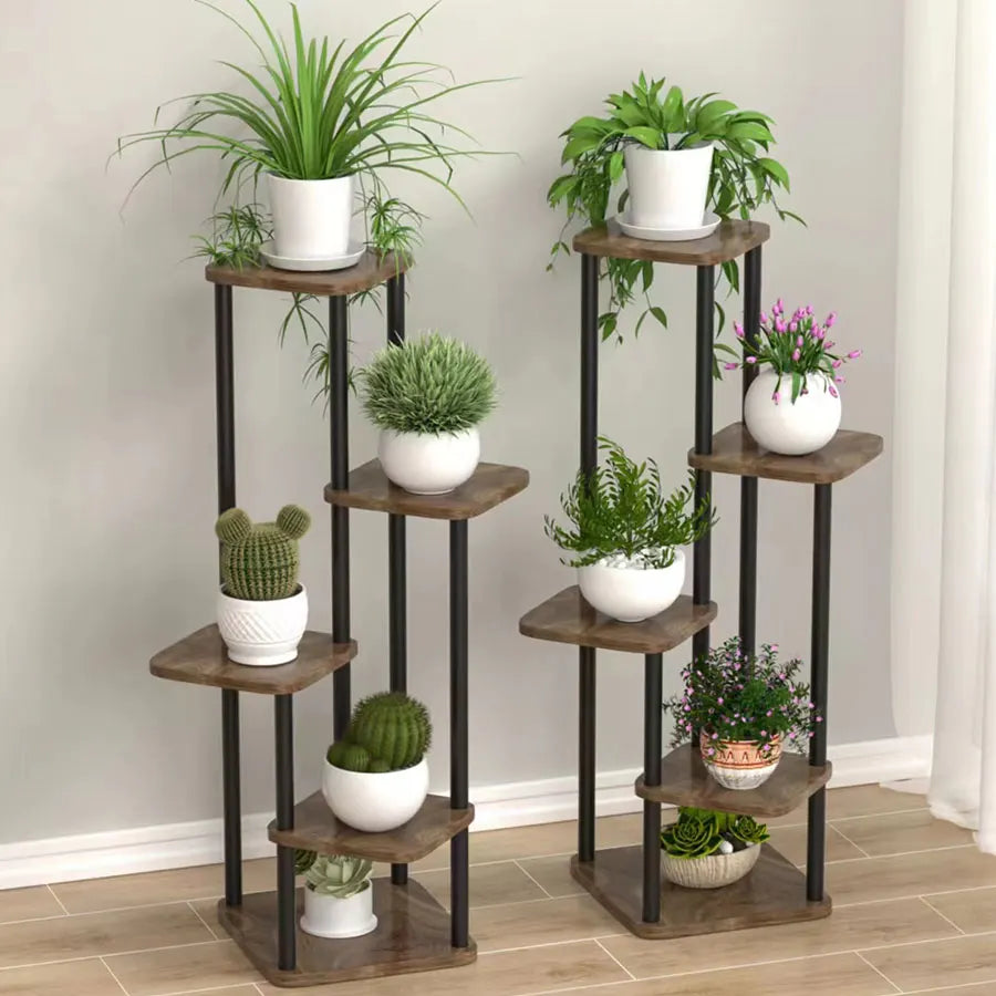 WoodFrame™ – Plantenrek 5 Niveaus van Metaal en Hout Ruimtebesparend Modern Ontwerp [50% Korting]