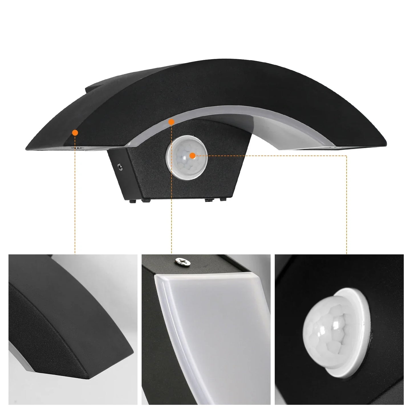 LED Buitenwandlamp 24W met Bewegingssensor – Warmwit Zwart