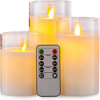 LED Kaarsenset met Glazen Cilinder – Flikkerend met Afstandsbediening