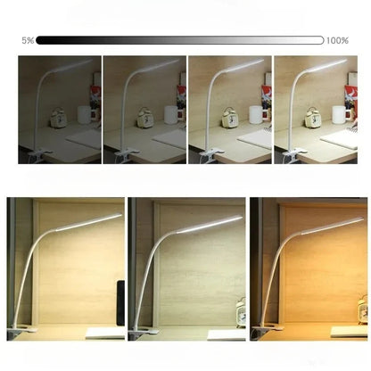 Klemlamp met flexibele hals – dimbaar, 3 lichtkleuren, USB