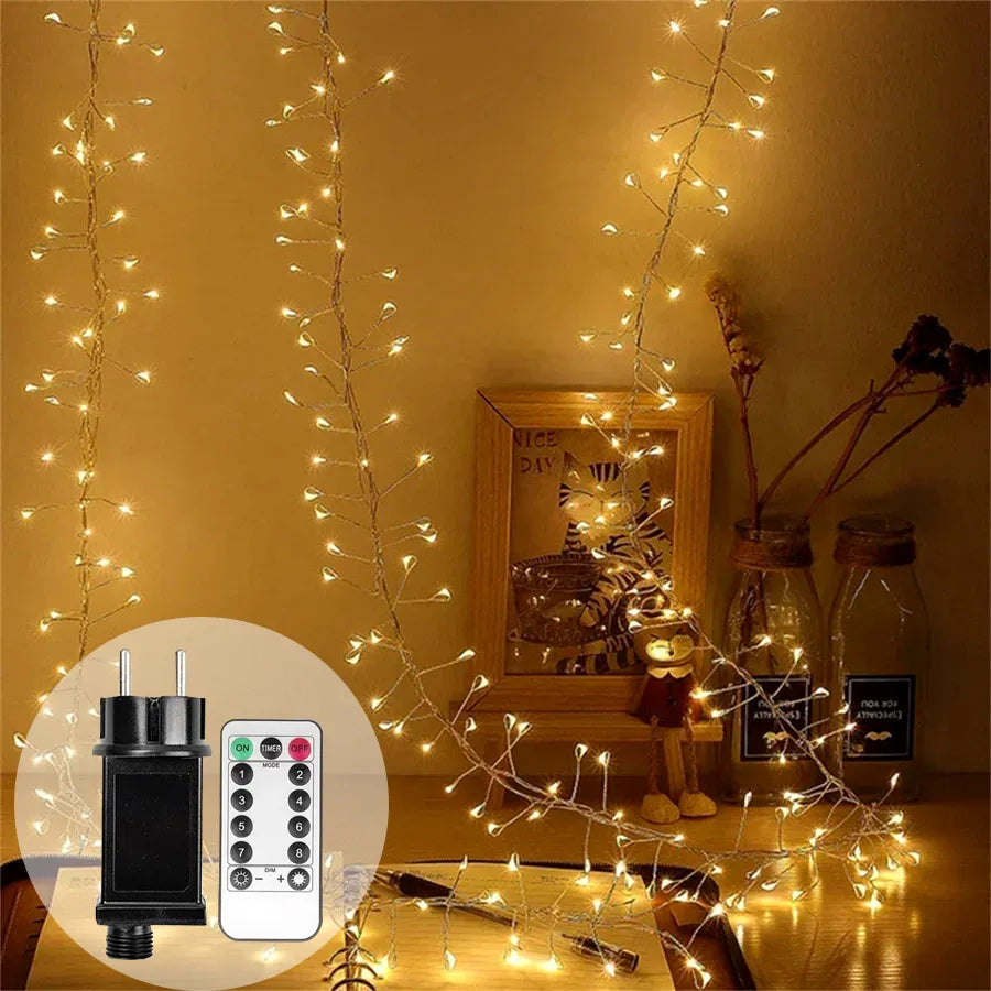 Cluster LED-lichtsnoer zilverdraad warmwit koudwit IP44 waterdicht