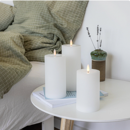 Kaarsenset 3-delig geribbeld met touch-functie – warmwit licht