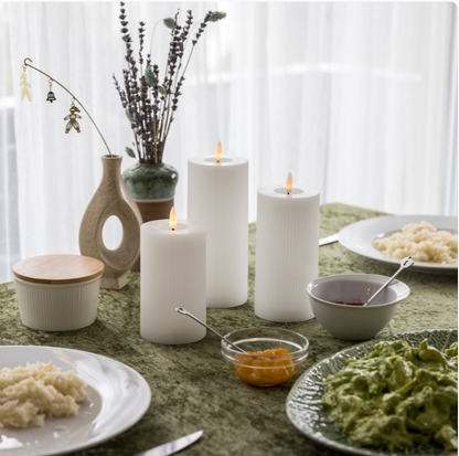 Kaarsenset 3-delig geribbeld met touch-functie – warmwit licht